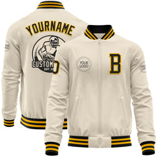 Load image into Gallery viewer, Custom Cream Black-Gold Bomber Varsity Letterman Zipper Jacket
