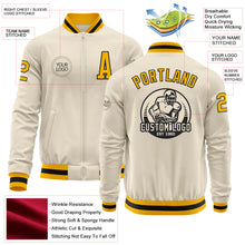 Load image into Gallery viewer, Custom Cream Gold-Black Bomber Varsity Letterman Zipper Jacket
