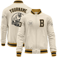 Load image into Gallery viewer, Custom Cream Black-Old Gold Bomber Varsity Letterman Zipper Jacket
