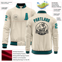 Load image into Gallery viewer, Custom Cream Teal-Black Bomber Varsity Letterman Zipper Jacket
