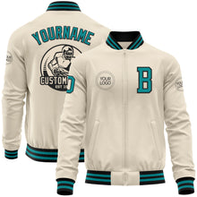 Load image into Gallery viewer, Custom Cream Teal-Black Bomber Varsity Letterman Zipper Jacket
