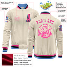 Load image into Gallery viewer, Custom Cream Light Blue Black-Pink Bomber Varsity Letterman Zipper Jacket
