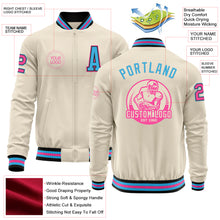 Load image into Gallery viewer, Custom Cream Pink Black-Sky Blue Bomber Varsity Letterman Zipper Jacket
