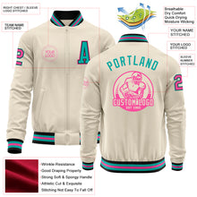 Load image into Gallery viewer, Custom Cream Pink Black-Aqua Bomber Varsity Letterman Zipper Jacket
