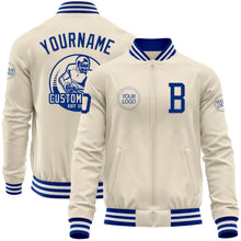 Load image into Gallery viewer, Custom Cream Royal-White Bomber Varsity Letterman Zipper Jacket
