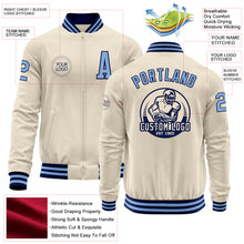 Load image into Gallery viewer, Custom Cream Light Blue-Navy Bomber Varsity Letterman Zipper Jacket
