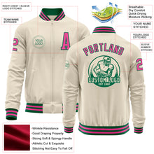 Load image into Gallery viewer, Custom Cream Pink-Kelly Green Bomber Varsity Letterman Zipper Jacket
