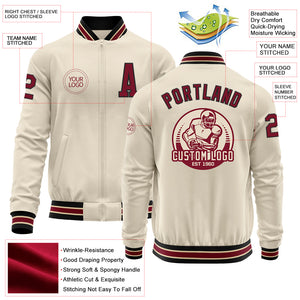 Custom Cream Crimson Black-City Cream Bomber Varsity Letterman Zipper Jacket