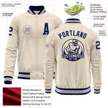 Load image into Gallery viewer, Custom Cream Navy Gray-White Bomber Varsity Letterman Zipper Jacket
