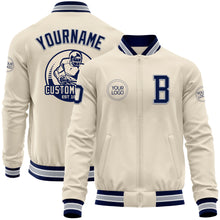 Load image into Gallery viewer, Custom Cream Navy Gray-White Bomber Varsity Letterman Zipper Jacket
