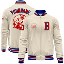 Load image into Gallery viewer, Custom Cream Red Royal-White Bomber Varsity Letterman Zipper Jacket
