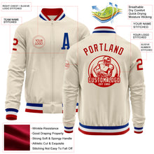 Load image into Gallery viewer, Custom Cream Red Royal-White Bomber Varsity Letterman Zipper Jacket
