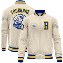 Load image into Gallery viewer, Custom Cream Royal Yellow-White Bomber Varsity Letterman Zipper Jacket
