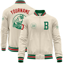 Load image into Gallery viewer, Custom Cream Red Kelly Green-White Bomber Varsity Letterman Zipper Jacket
