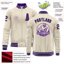 Load image into Gallery viewer, Custom Cream Purple Black-White Bomber Varsity Letterman Zipper Jacket
