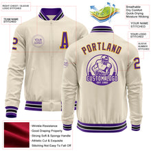 Load image into Gallery viewer, Custom Cream Purple Gold-White Bomber Varsity Letterman Zipper Jacket
