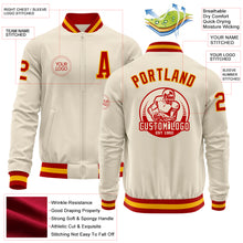 Load image into Gallery viewer, Custom Cream Red-Gold Bomber Varsity Letterman Zipper Jacket
