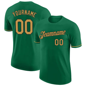 Custom Kelly Green Old Gold-Black Performance T-Shirt