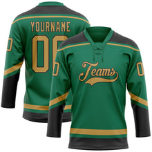 Load image into Gallery viewer, Custom Kelly Green Old Gold-Black Hockey Lace Neck Jersey
