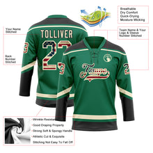 Load image into Gallery viewer, Custom Kelly Green Vintage USA Flag Cream-Black Hockey Lace Neck Jersey
