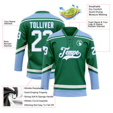 Load image into Gallery viewer, Custom Kelly Green White-Light Blue Hockey Lace Neck Jersey
