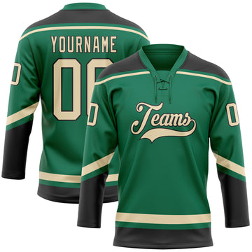 Custom Kelly Green City Cream-Black Hockey Lace Neck Jersey