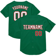 Load image into Gallery viewer, Custom Kelly Green White-Red Mesh Authentic Throwback Baseball Jersey
