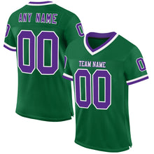 Load image into Gallery viewer, Custom Kelly Green Purple-White Mesh Authentic Throwback Football Jersey
