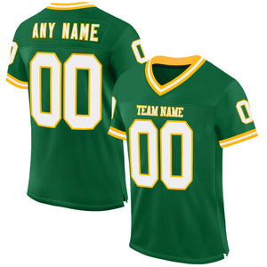 Custom Kelly Green White-Gold Mesh Authentic Throwback Football Jersey