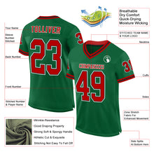 Load image into Gallery viewer, Custom Kelly Green Red-Black Mesh Authentic Throwback Football Jersey
