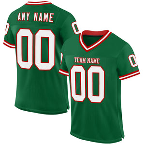 Custom Kelly Green White-Red Mesh Authentic Throwback Football Jersey