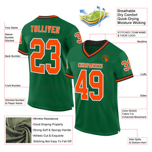 Custom Kelly Green Orange-Black Mesh Authentic Throwback Football Jersey