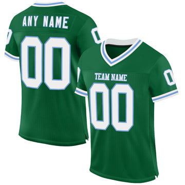 Custom Kelly Green White-Light Blue Mesh Authentic Throwback Football Jersey