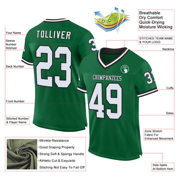 Custom Kelly Green White-Black Mesh Authentic Throwback Football Jersey