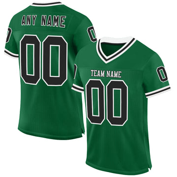 Custom Kelly Green Black-White Mesh Authentic Throwback Football Jersey