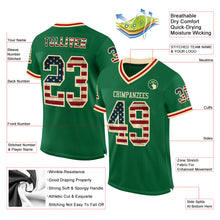 Load image into Gallery viewer, Custom Kelly Green Vintage USA Flag Cream-Red Mesh Authentic Throwback Football Jersey
