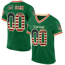 Load image into Gallery viewer, Custom Kelly Green Vintage USA Flag Cream-Red Mesh Authentic Throwback Football Jersey
