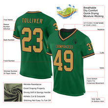 Load image into Gallery viewer, Custom Kelly Green Old Gold-Black Mesh Authentic Throwback Football Jersey
