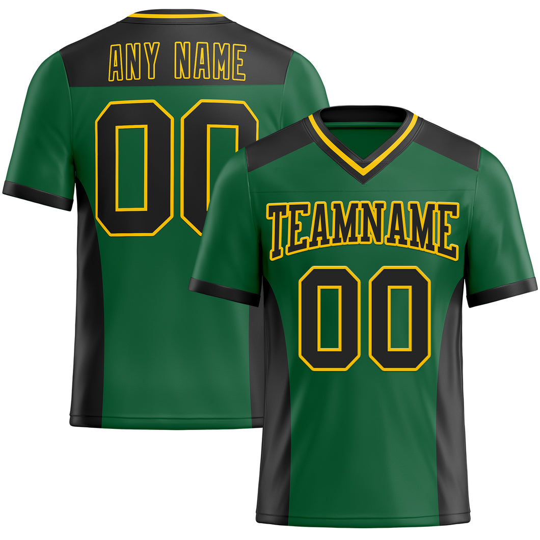 Custom Kelly Green Black-Yellow Mesh Authentic Football Jersey