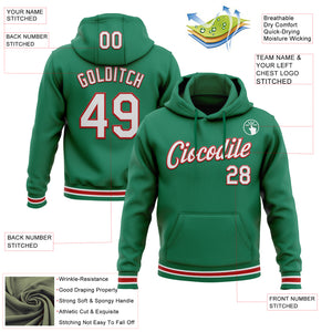 Custom Stitched Kelly Green White-Red Sports Pullover Sweatshirt Hoodie