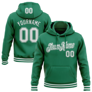 Custom Stitched Kelly Green White Sports Pullover Sweatshirt Hoodie