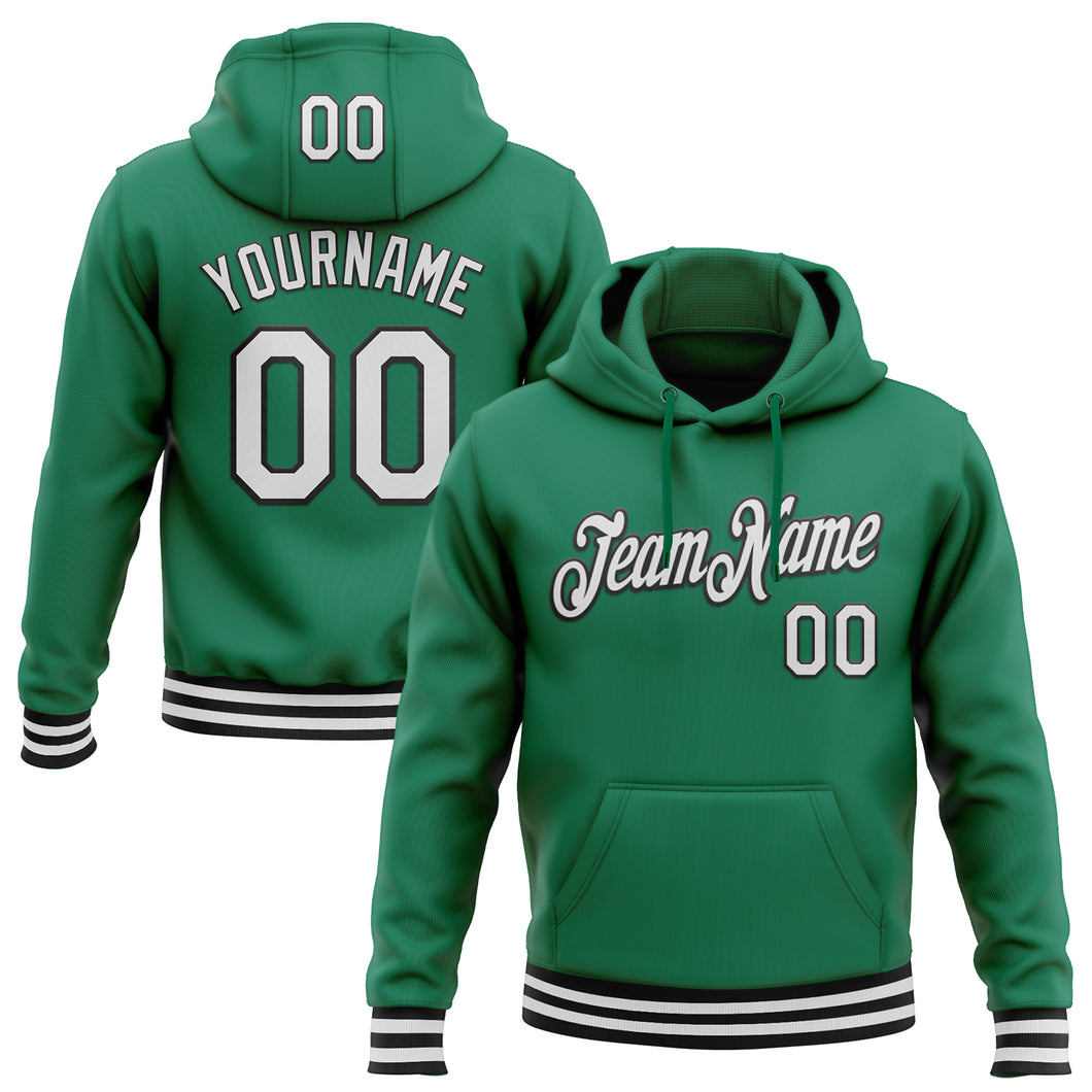 Custom Stitched Kelly Green White-Black Sports Pullover Sweatshirt Hoodie