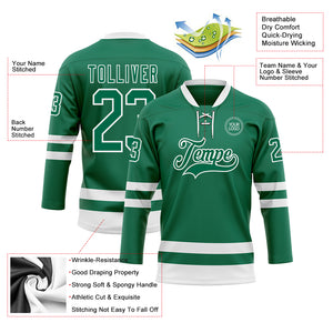 Custom Kelly Green White Hockey Lace Neck Jersey