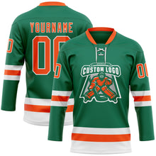 Load image into Gallery viewer, Custom Kelly Green Orange-White Hockey Lace Neck Jersey
