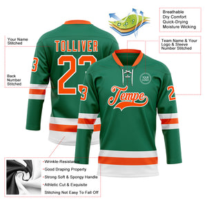 Custom Kelly Green Orange-White Hockey Lace Neck Jersey