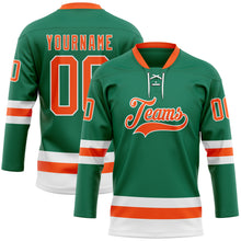 Load image into Gallery viewer, Custom Kelly Green Orange-White Hockey Lace Neck Jersey
