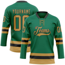 Load image into Gallery viewer, Custom Kelly Green Old Gold-Black Hockey Lace Neck Jersey
