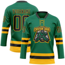 Load image into Gallery viewer, Custom Kelly Green Black-Gold Hockey Lace Neck Jersey
