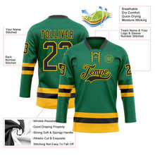 Load image into Gallery viewer, Custom Kelly Green Black-Gold Hockey Lace Neck Jersey
