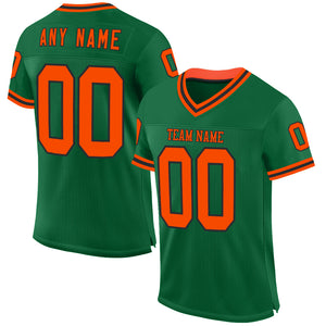 Custom Kelly Green Orange-Black Mesh Authentic Throwback Football Jersey